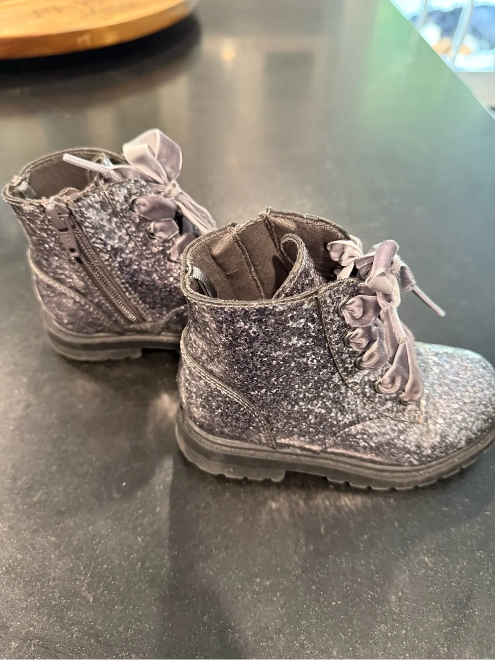Kids Glitter Lace-Up Ankle Boots - Silver/Grey